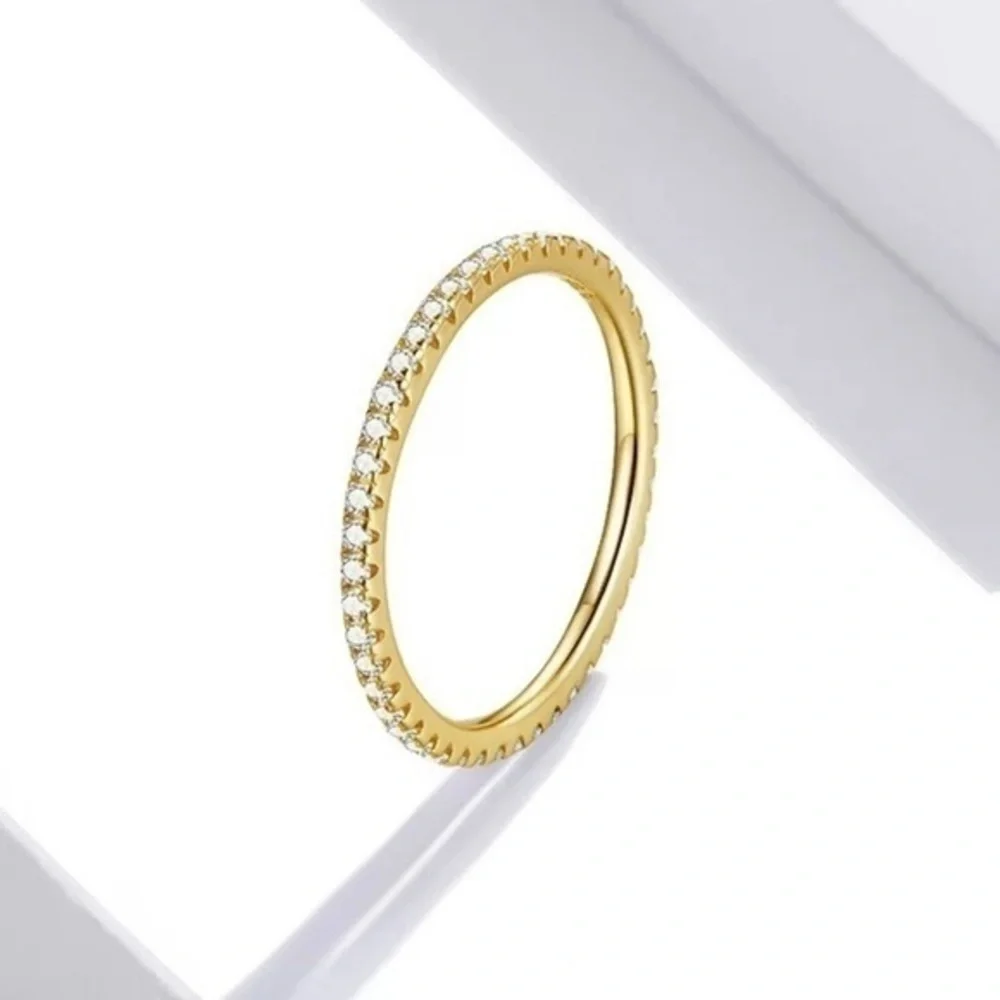 Gold 925 Sterling Silver Simulated Diamond Stackable Ring Eternity Band
